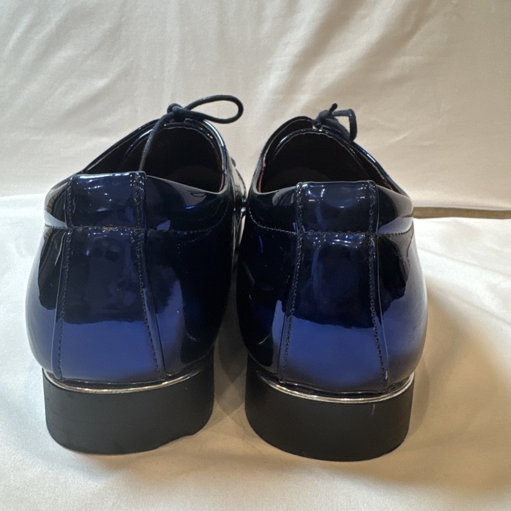Men's Metallic Cobalt Blue Patent Leather Derby Dress Shoes EU46US12 Lace Up - Picture 11 of 16